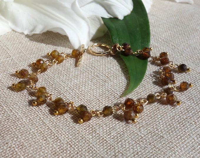 Brown Garnet bracelet, green garnet jewelry, grossular garnet bracelet, delicate bracelet, gemstone bracelet, green garnet bracelet