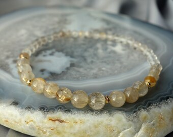 Elegant Rutile Quartz Bracelet - Sparkling Gemstone Beaded Bracelet, Rutilated quartz Bracelet, Gemstone bracelet