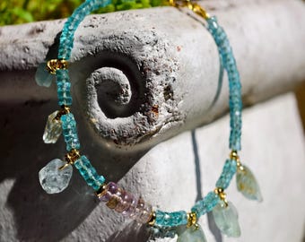 Apatite Bracelet with Ametrine and Aquamarine Charms