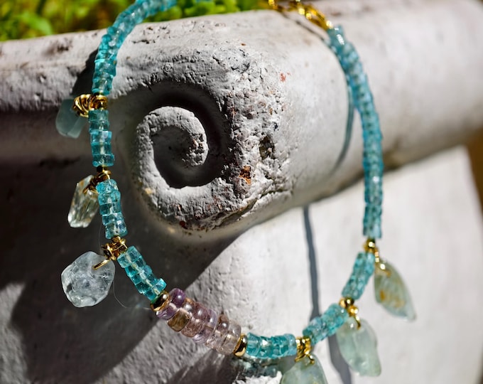 Apatite Bracelet with Ametrine and Aquamarine Charms