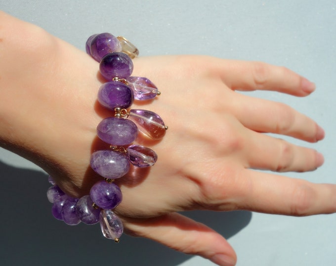 Amethyst and Ametrine Bracelet, Amethyst Bracelet Jewelry gift, Gemstone bracelet with amethyst and ametrine, Natural crystal bracelet