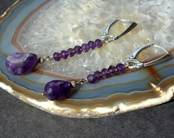 Amethyst Earrings sterling silver, purple stone earring, Sterling silver earrings, genuine amethyst earrings, asymmetrical earring