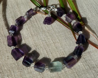 Fluorite and Clear quartz Bracelet with sterling silver clasp, Fluorite Bracelet Jewelry gift