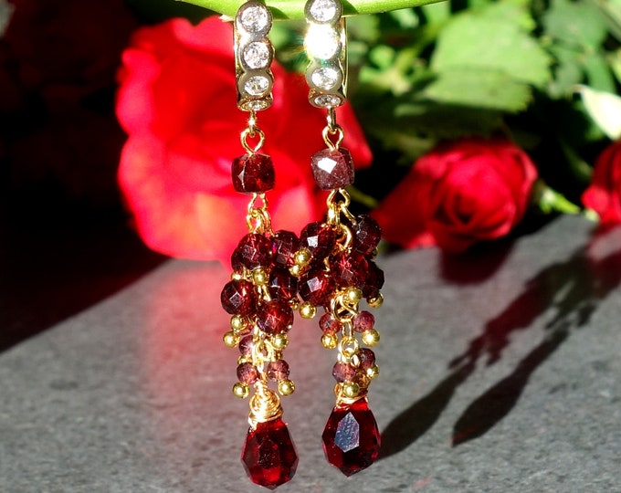 Earrings with garnet stones, garnet earrings genuine, Elegant Garnet Earrings January Birthstone Jewelry - Handcrafted Red Gemstone Earrings