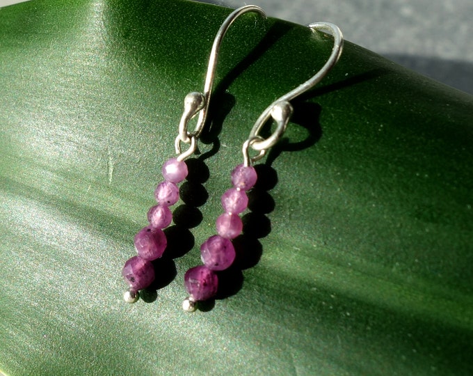 Natural ruby Earrings with sterling silver, long chain earrings, genuine ruby earrings, gemstone earrings, long silver earrings