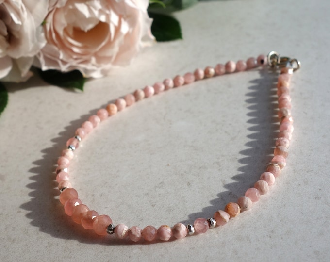 Rhodochrosite Bracelet with Sterling Silver, pink rhodochrosite bracelet, rhodochrosite jewelry, natural rhodochrosite bangle