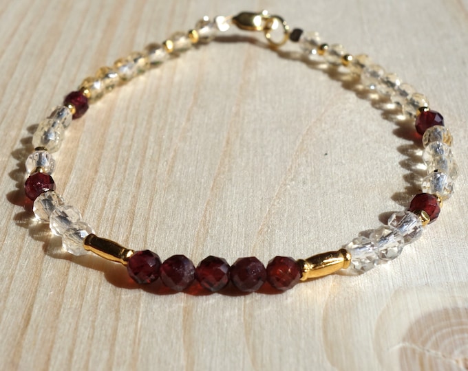 Citrine and garnet bracelet with gold plated over silver, citrine bracelet, garnet bracelet, Skinny bracelet, genuine citrine jewelry