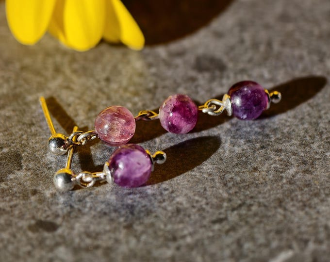 Lepidolite Mismatched Earrings, 925 Sterling Silver, Asymmetric Purple Gemstone Studs, One of a Kind Handmade Gift