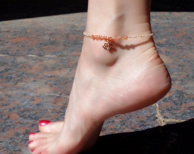 Gemstone Anklet with sunstone, yoga Anklet, Sun Anklet, Bead Anklet, Summer Anklet, ankle bracelet, hippie anklet, Sunstone anklet