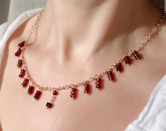 Red garnet necklace with gold plated chain, Rhodolite garnet necklace, dainty necklace Rhodolite garnet necklace, delicate red garnet choker