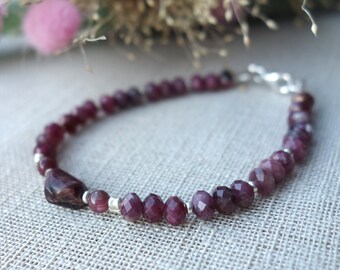 Handcrafted Rubellite Bracelet with Sterling Silver - Genuine Gemstone Jewelry, Pink Tourmaline Bracelet with sterling silver