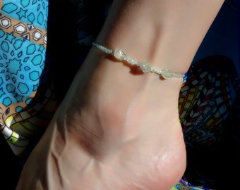 Gemstone Anklet with aquamarine and silver chain, Sterling Silver Anklet, Sun Anklet, Bead Anklet, Summer Anklet, anklet bracelet