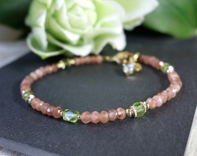 Rhodochrosite and peridot Bracelet, pink rhodochrosite bracelet, rhodochrosite jewelry, natural rhodochrosite bangle, peridot bracelet