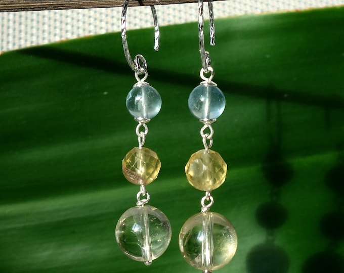 Fluorite Earrings, Stunning Fluorite Earrings - Handcrafted with Sterling Silver Hooks, Rainbow earring, gemstone earrings