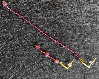 Natural ruby and garnet earrings with gold plated over silver, genuine ruby earrings, asymmetrical earrings, genuine garnet earrings