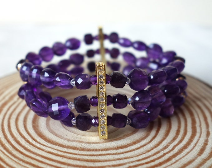 Multistrand Amethyst Bracelet, Natural Amethyst bracelet, Multi Strand Gemstone Bracelet, casual bracelet, bohemian bracelet