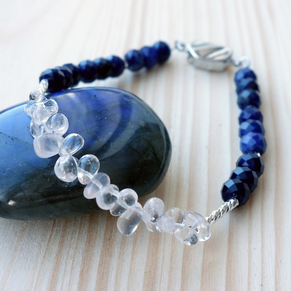 Sodalite and clear quartz Bracelet, Blue bracelet, intention bracelet, faceted sodalite bracelet, clear quartz bracelet, sodalite bracelet