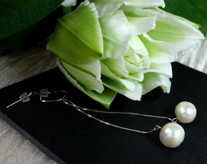 Natural pearl earrings sterling silver, freshwater pearl earring, Sterling silver earrings, genuine pearl earrings, long earrings