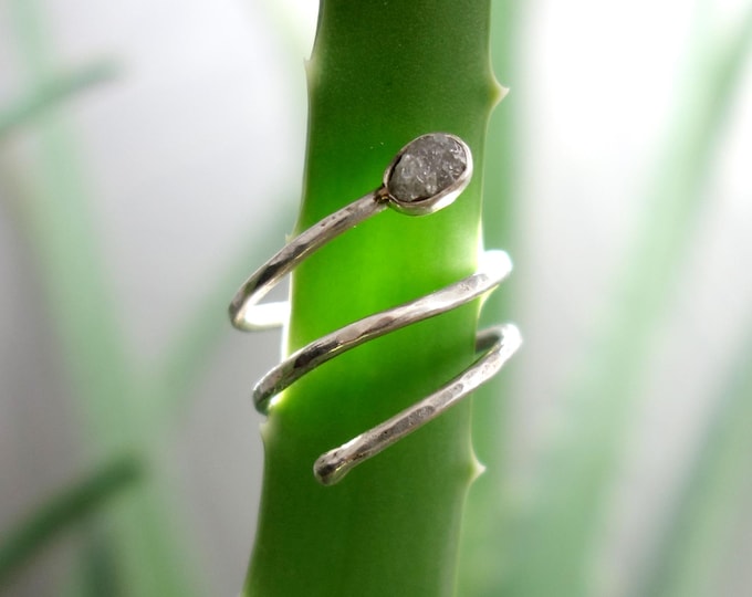 Raw Diamond Ring in Sterling Silver | Textured Ring | Unique Silver Wrap Ring | Boho Diamond Ring | Gift for Her | Raw Diamond Jewelry