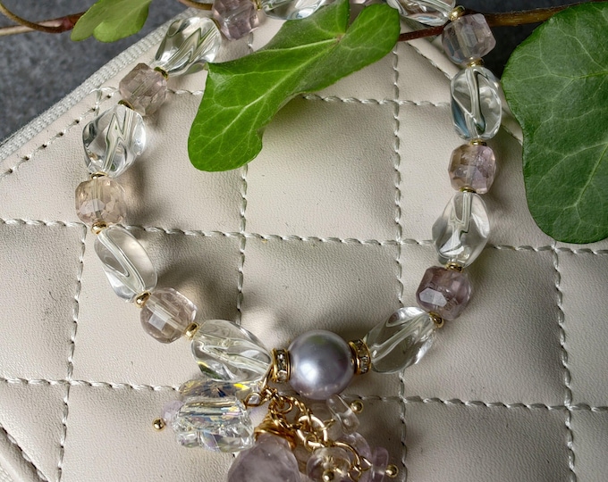 Ametrine and Clear quartz Bracelet with Swarovski crystals, Ametrine Bracelet, Natural clear quartz bracelet, Clear quartz ametrine bracelet