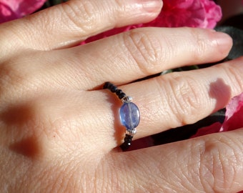 Natural Gemstone Ring Beaded, Sapphire and Kyanite ring, Natural Kyanite ring, Natural Stone Stretch Ring, Sapphire Stretch ring