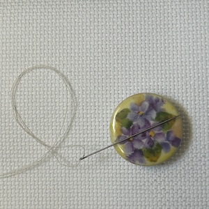 Antique Ceramic Hand Painted Needleminder