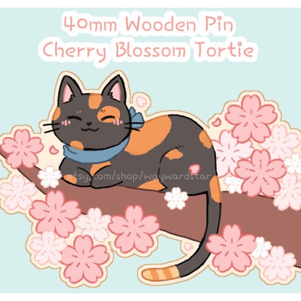 Cherry Blossom Tortie Wooden Pin
