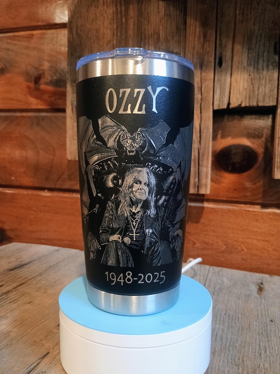 20oz Ozzy Tribute Tumbler. Black only.  Laser Engraved, Vacuum insulated, Powder Coated, Stainless Steel. Free Shipping.