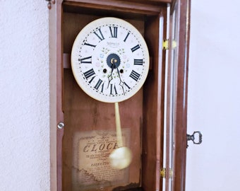 イングランド製Enfield Clock Co. ジャンク　振り子穴3箇所カギ付 Vintage New England Clock Co. Regulator Pendulum Wall Clock