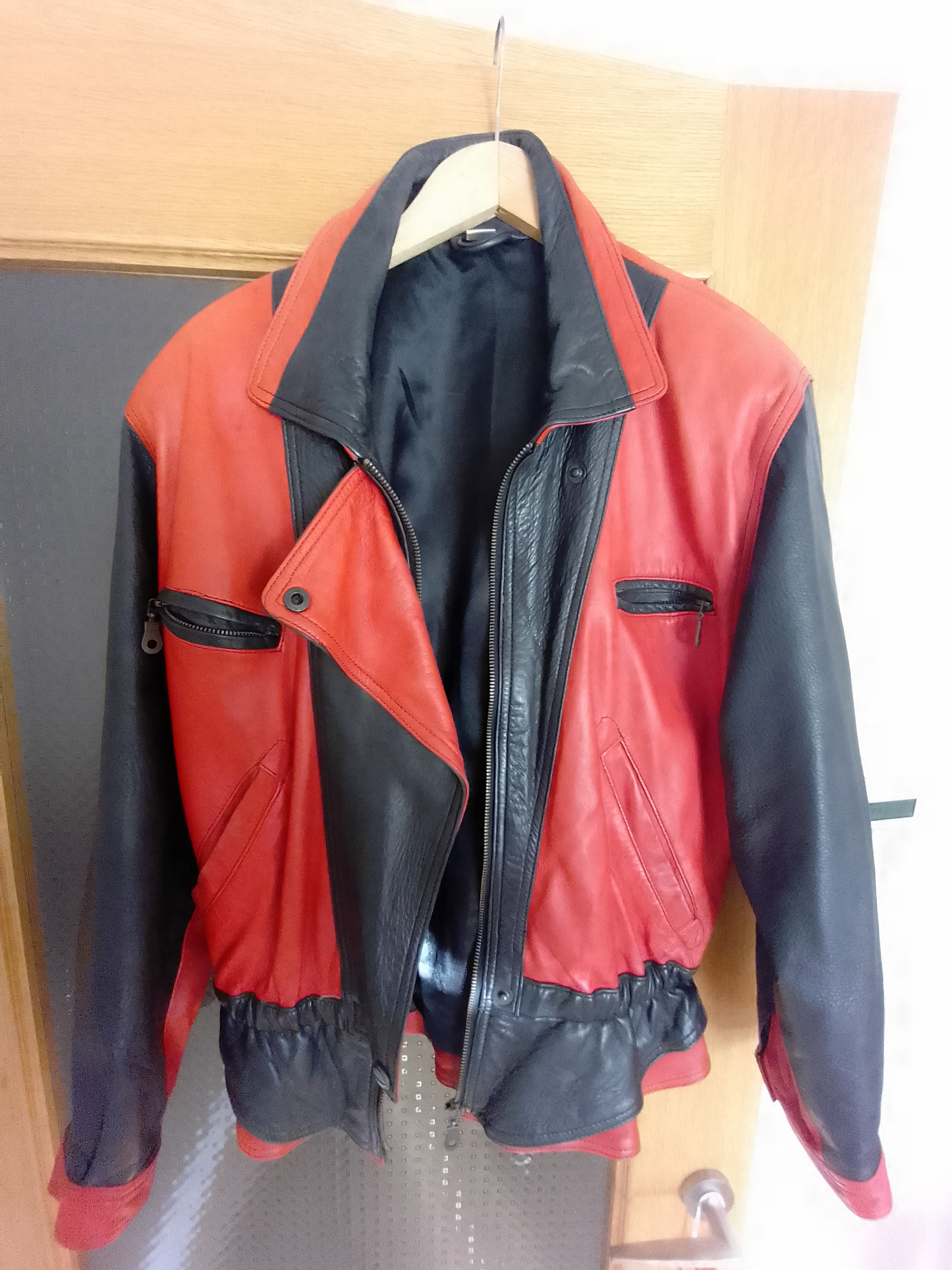 Vtg 80s Red Black Michael Jackson THRILLER Jacket M