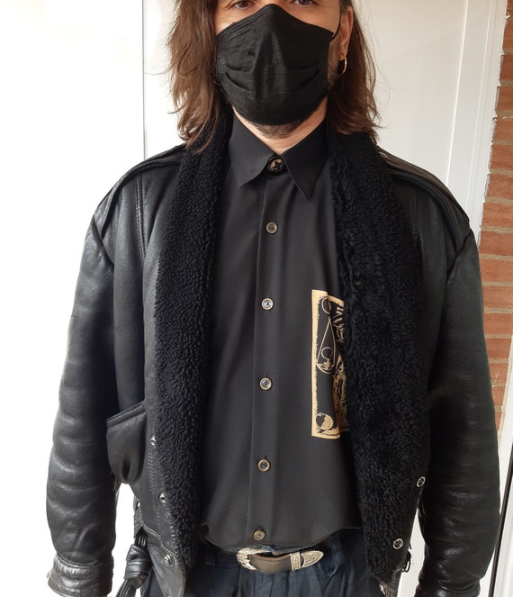 Vintage 80-90s Men Shearling borg-lined Leather Jacket