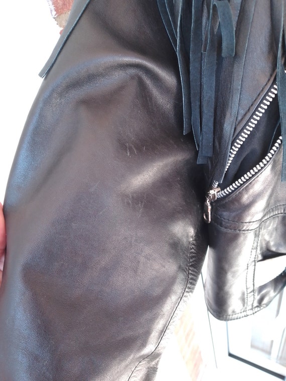 80s women's vintage black cropped leather jacket … - image 5