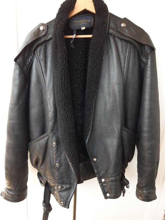 Vintage 80-90s Men Shearling borg-lined Leather Jacket