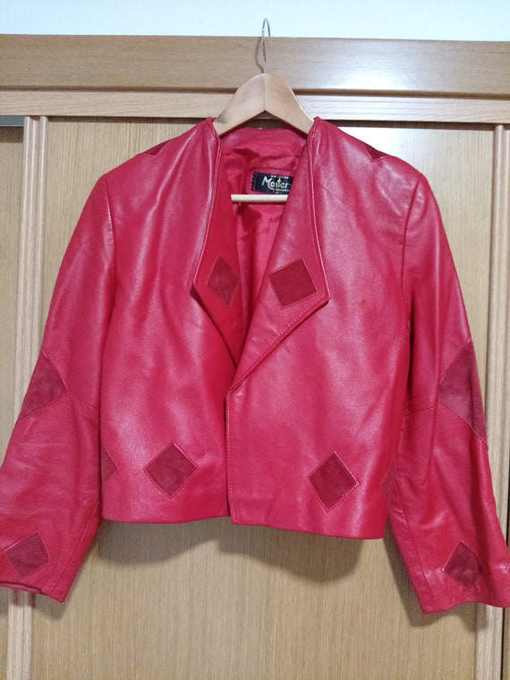 Amazing red vintage leather cropped 80s woman jack