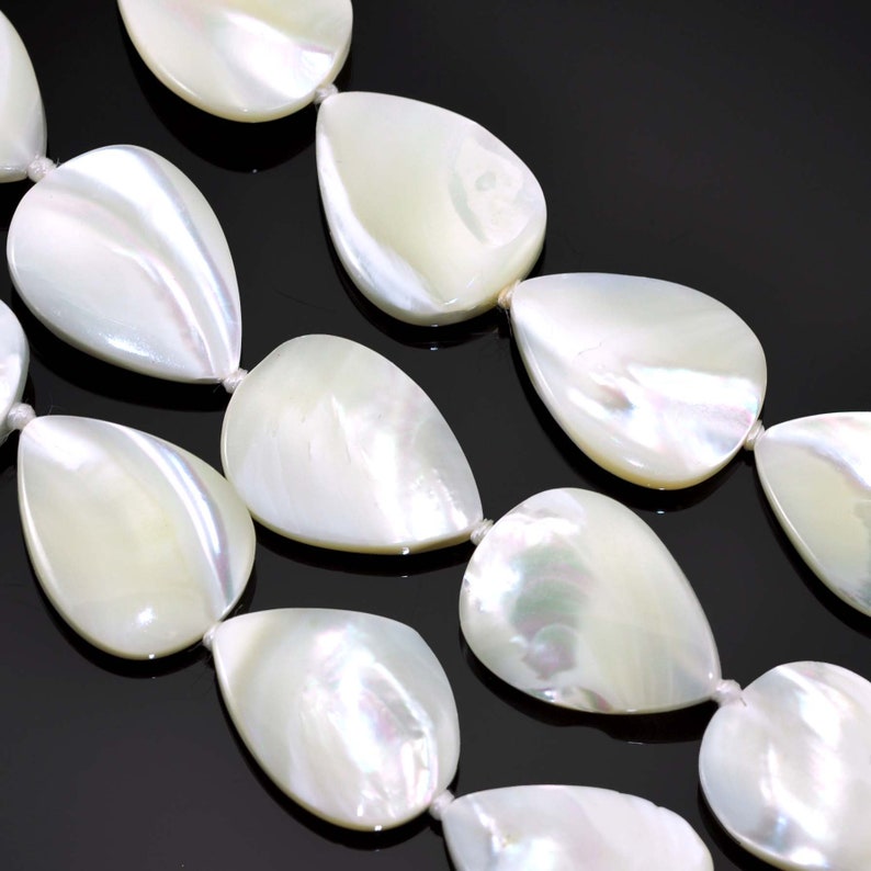 Cream ivory white sea shell mother of pearl beads for jewellery making Flat Teardrop15x20mm