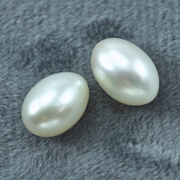 2x Ivory White Teardrop Oval Rice Half-drilled Freshwater Pearls Beads AAA