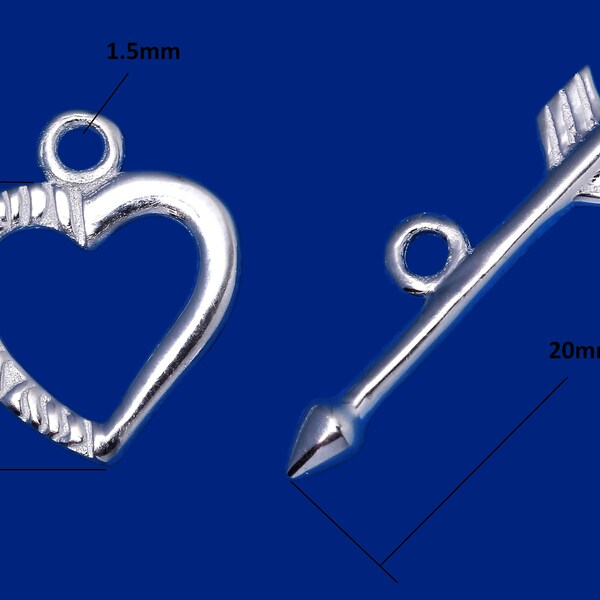 Sterling Silver Heart Clasp Genuine 925 Ring Arrow Bar Toggle Jewellery Findings 12mm