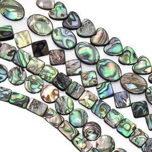 Cuentas de nácar de concha verde abulón para hacer joyas - Cuerda de 7"