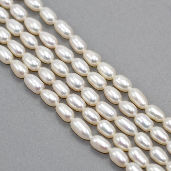 Long Ivory White Rice Oval Freshwater Pearls Beads for Jewellery Making