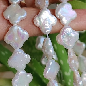 Perles de mariée d'eau douce trèfle blanc pour fabrication de bijoux 11-12 mm image 1