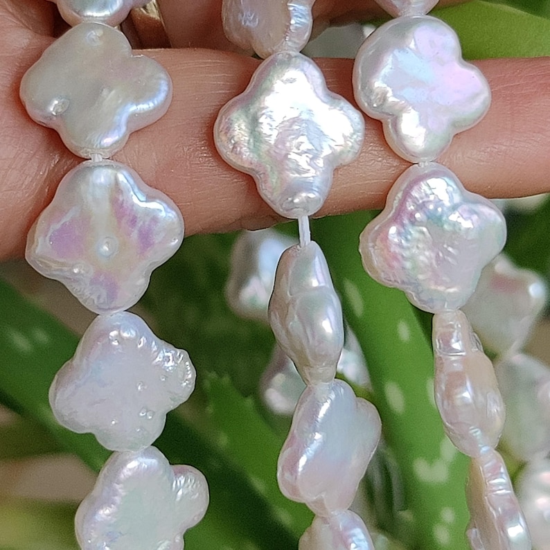 Perles de mariée d'eau douce trèfle blanc pour fabrication de bijoux 11-12 mm image 1
