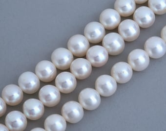 Perles d'eau douce rondes blanc ivoire de 8 mm, perles en vrac pour la fabrication de bijoux AA