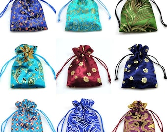 Jewellery Pouches Various colours - Satin Drawstring Patterned Gift Bags Premium Quality 14 cm x 10 cm