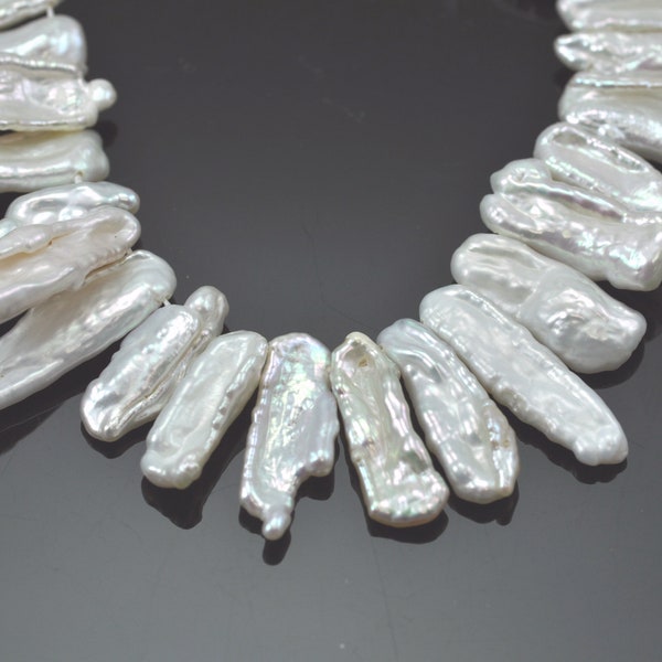Perles d'eau douce en bâton Biwa blanc ivoire percées pour la fabrication de bijoux A