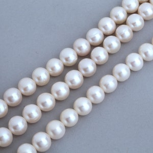 Bijoux en perles d'eau douce véritables crème/ivoire/blanc presque rondes faisant un 1 String