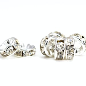 Rondelle spacers beads in packs of 20, Rhinestone crystal diamante silver