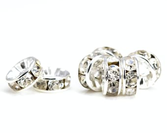 Top Kwaliteit Strass Rondelle Spacer Kralen van 3mm 4mm 5mm 6mm 8mm 10mm 12mm Strass Spacer van Zilver Met Helder Goud (100 Stuks) - België