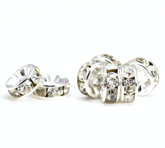 Perline Distanziatrici In Argento Sterling 925 Con Diamanti Pavé Da 5 Pezzi - Ruota Tonda Da 10 Mm - Italia - Foto 5