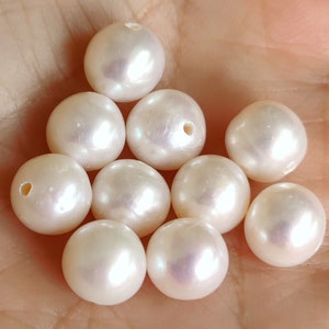 10x Ivory Real Pearl, White Round Freshwater Pearls with 1.1mm hole A Jewellery Making