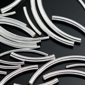 Sterling Silver Curved Tube Spacers Genuine 925 Noodle Beads Bracelet Jewellery Making